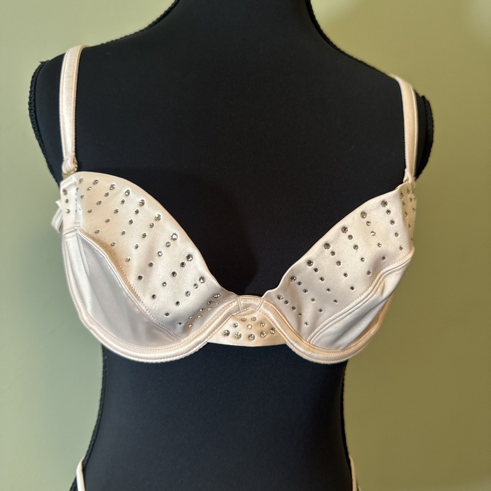 Honey Birdette Crystal Champagne Bra Satin Rhinestone NWOT‎ Size 36D